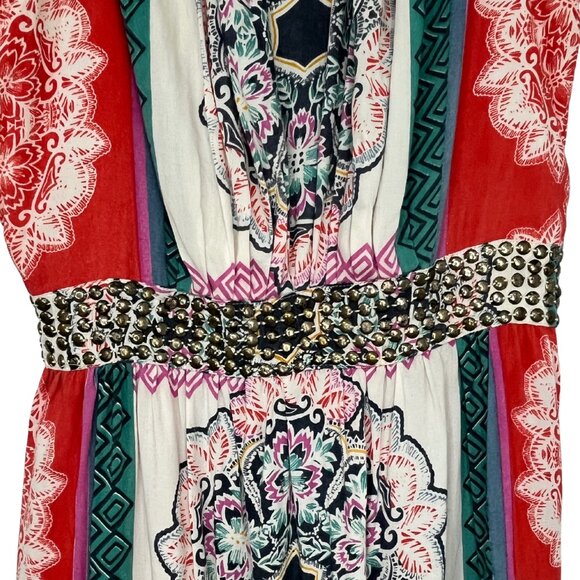Angie Dress Boho Festival Sleeveless Multicolor Tribal Print Beaded Size Large - Picture 5 of 8